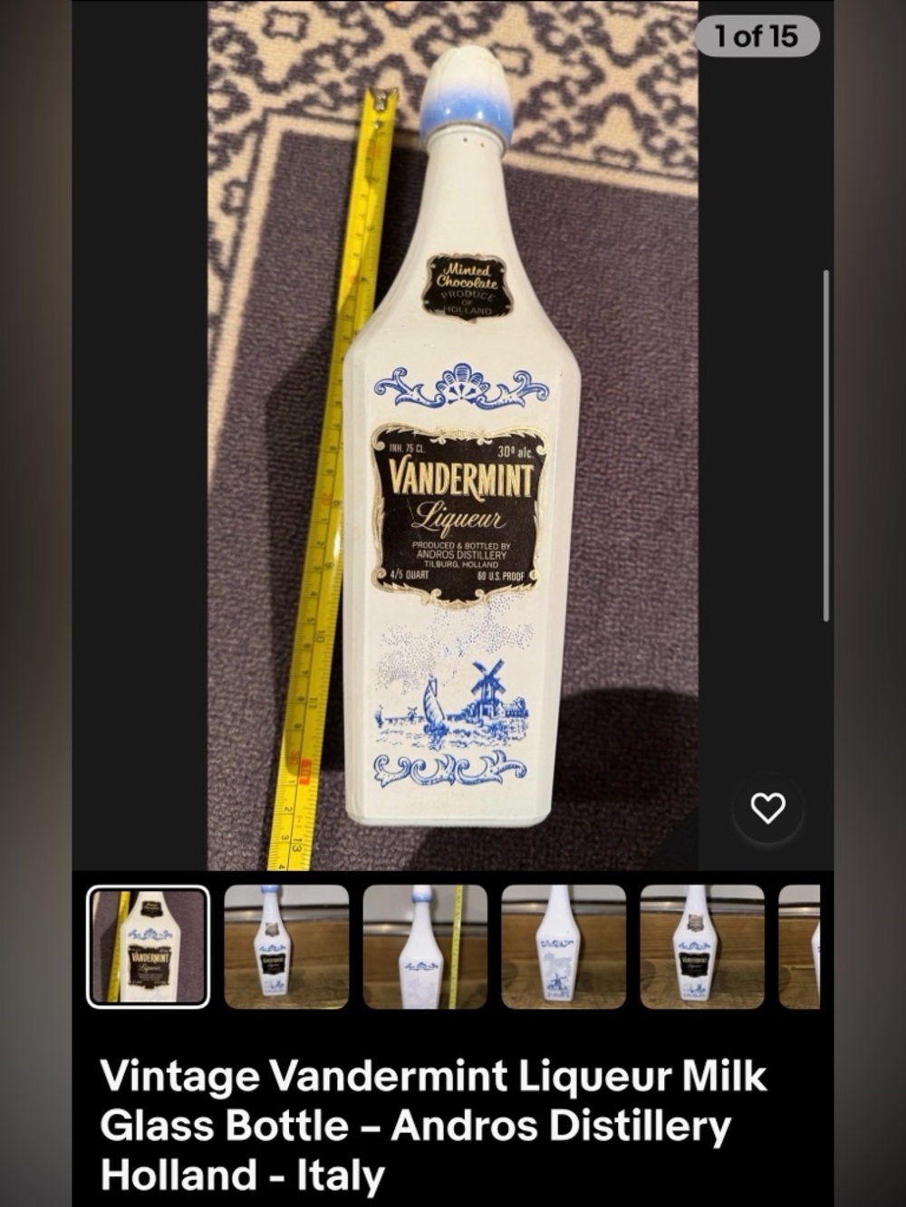 Vandermint Liqueur Milk Glass Bottle — White & Blue